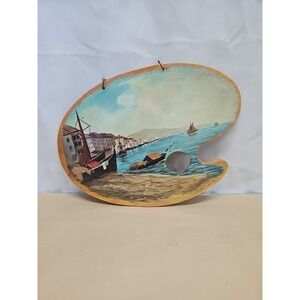 Vintage Nature Oil On Wood Waterfront Painting Palette Signed ST Massek Sz 13x9